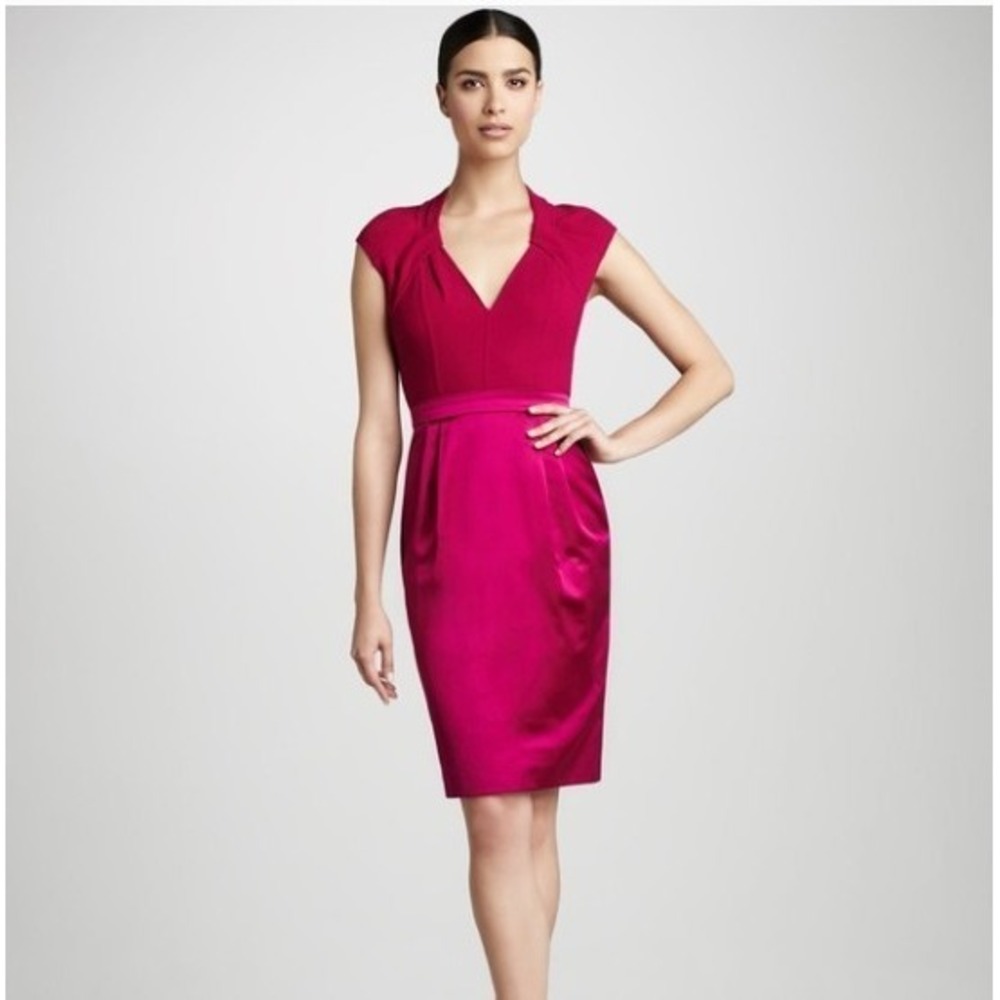 Carmen Marc Valvo Cap-sleeve Cocktail Dress Raspberry Pink Sz 10 - Picture 1 of 14